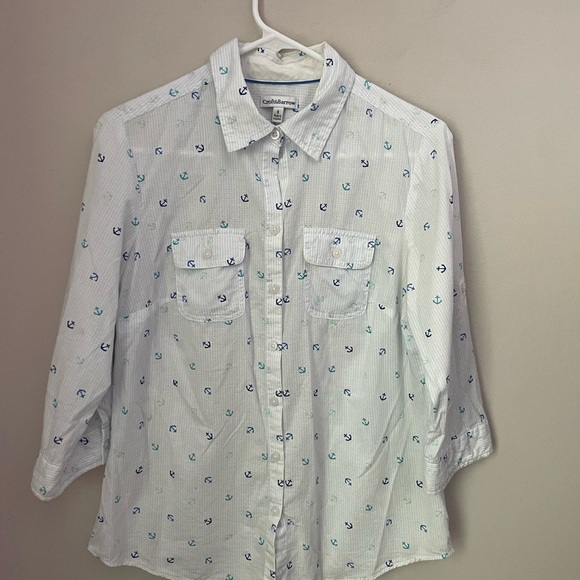 Croft and Barrow White Cotton Shirt with Blue Anchor Novelty Print - Picture 1 of 9